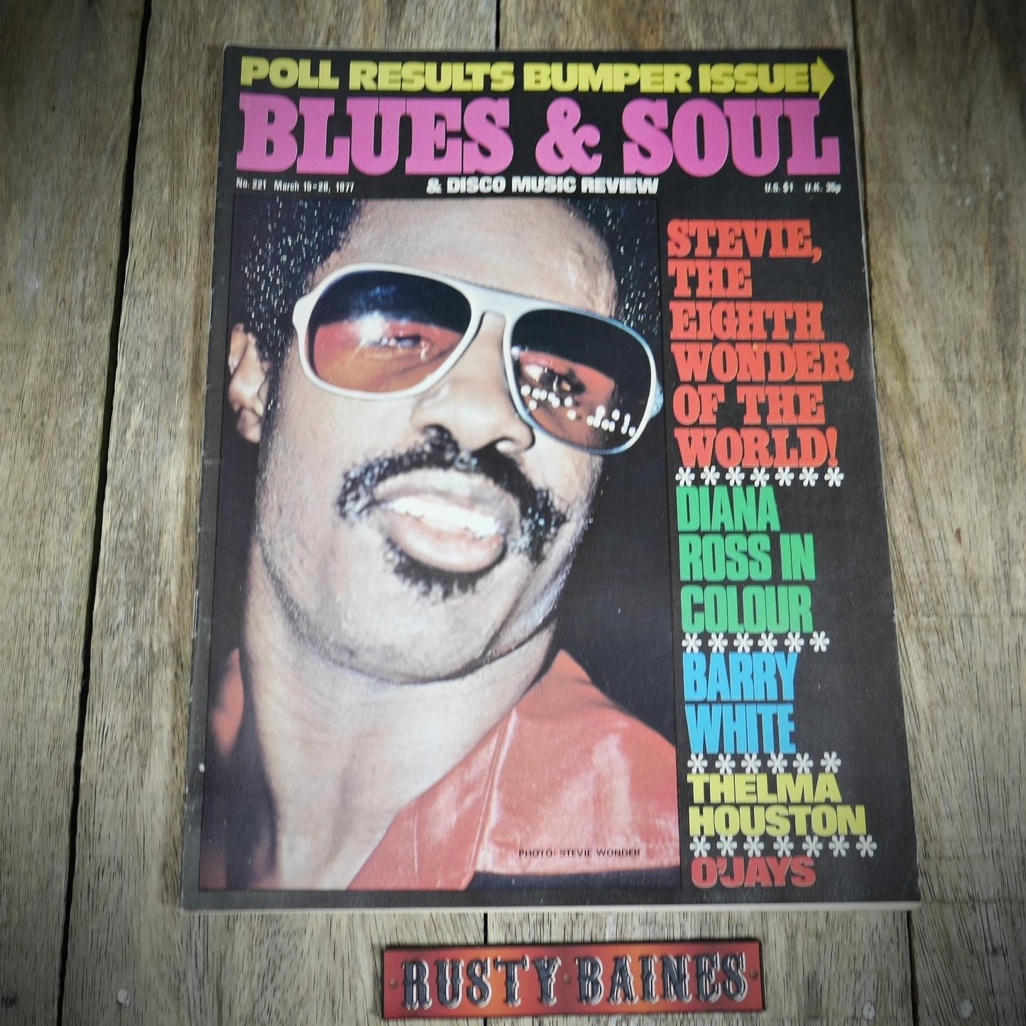 Vintage Magazine Back Issue, Blue & Soul #221 March 1977, Stevie Wonder, Diana Ross, Barry White