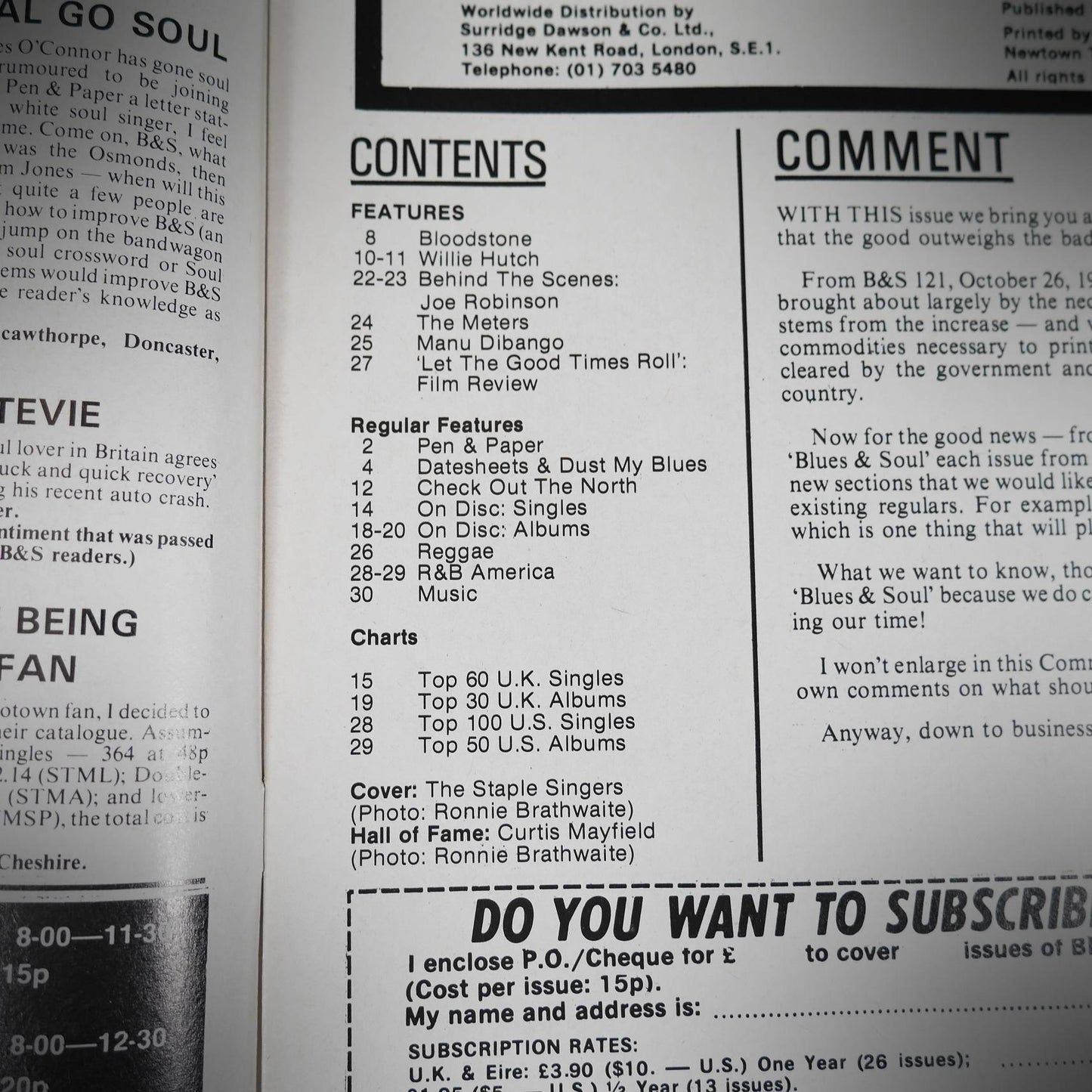 Vintage Magazine Back Issue, Blue & Soul #117 August-Sept 1973, Staple Singers, Joe Robinson, Bloodstone, Curtis Mayfield