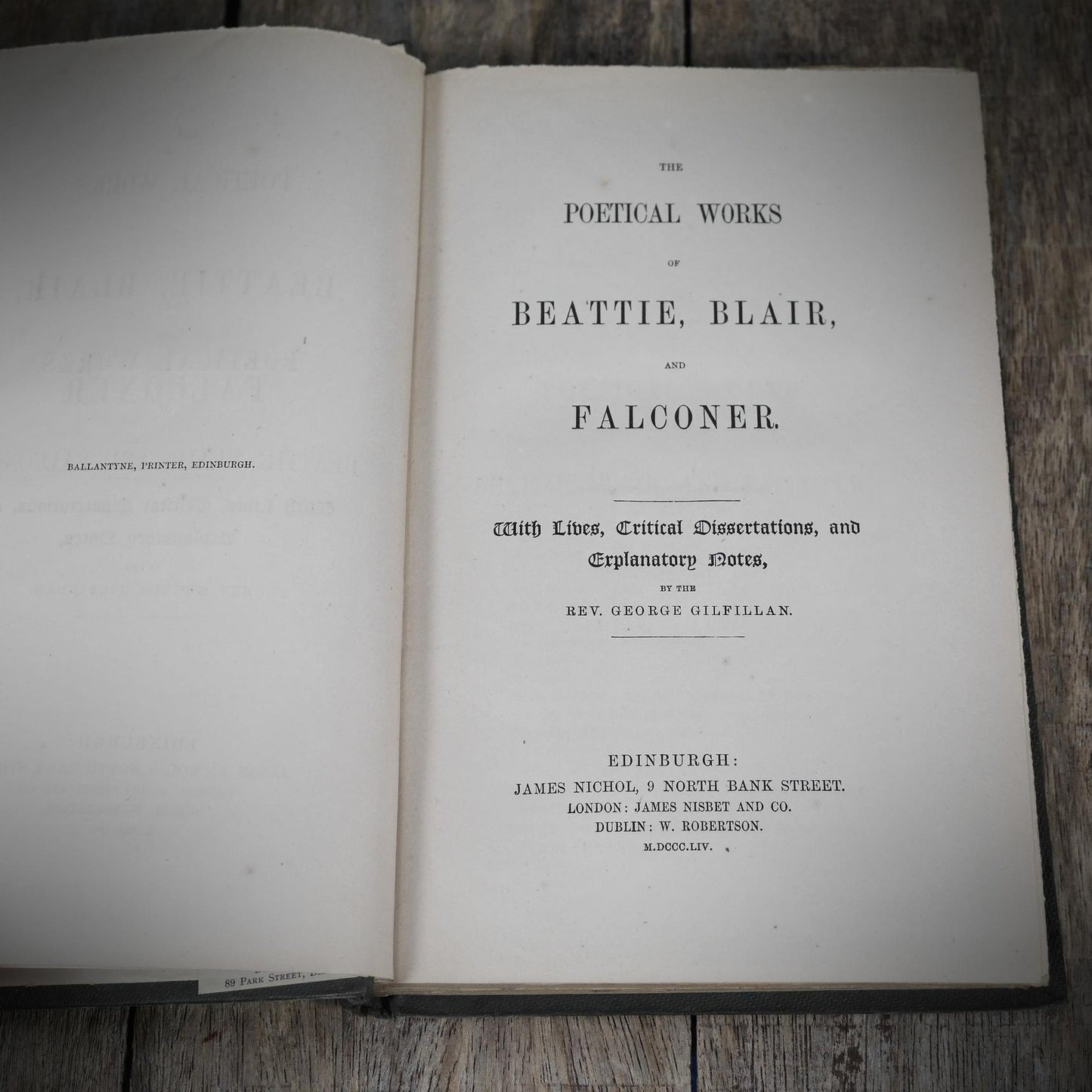 The Poetical Works of Beattie, Blair and Falconer, 1854 Hardback