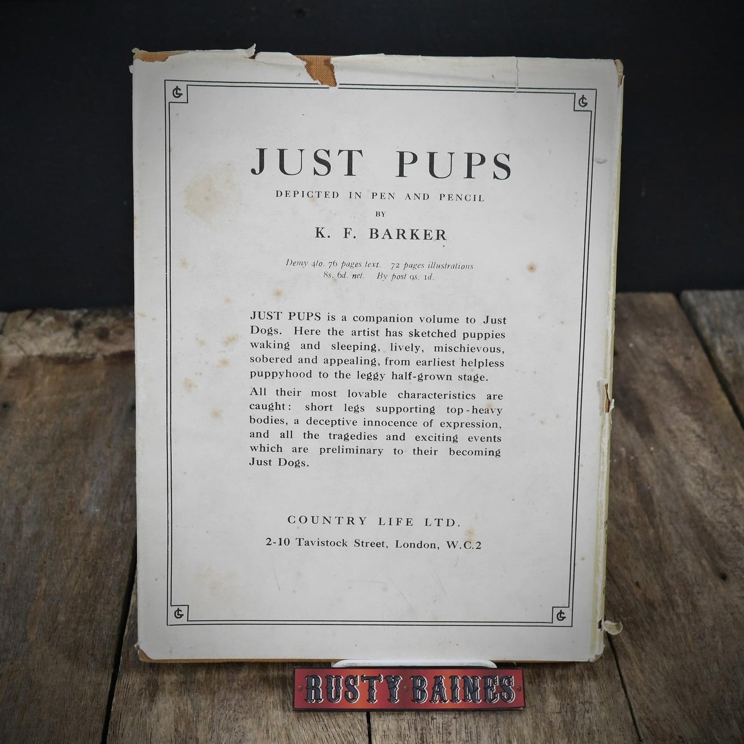 Just Dogs, K F Barker, 1942 Country Life Hardback, Dog Lover Art