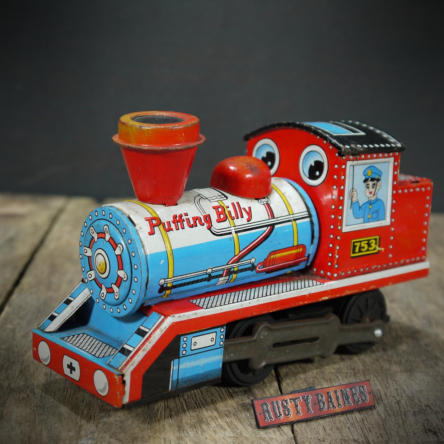 Bundle of Vintage Tinplate Toys, Japanese Puffing Billy Steam Train, Bus & Airport Jeep