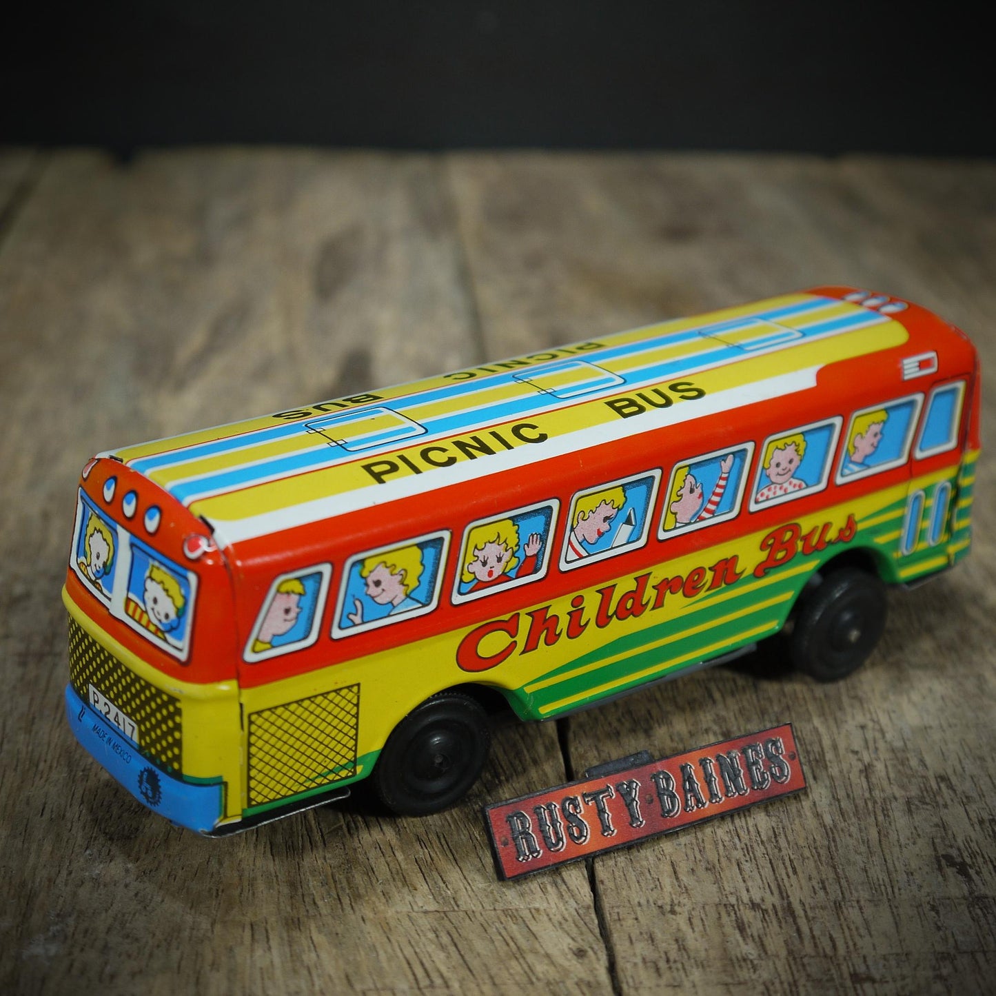 Bundle of Vintage Tinplate Toys, Japanese Puffing Billy Steam Train, Bus & Airport Jeep