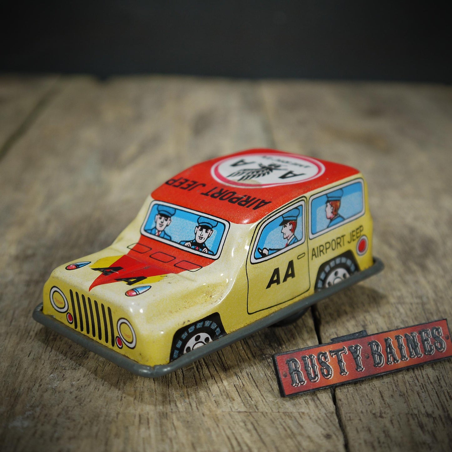 Bundle of Vintage Tinplate Toys, Japanese Puffing Billy Steam Train, Bus & Airport Jeep