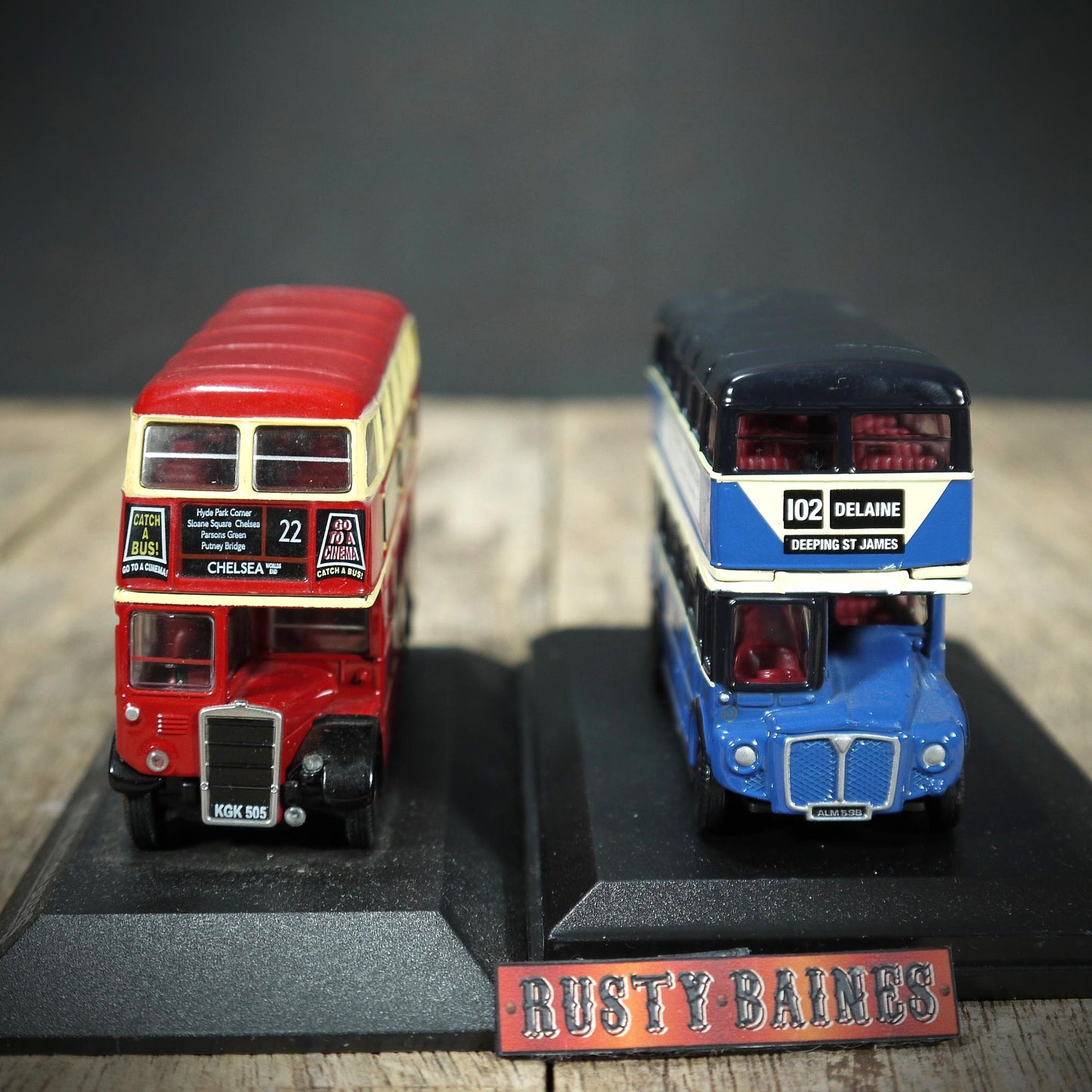 Pair of 1/76 Scale Double Decker Buses, Oxford/Atlas, Delaine, Chelsea