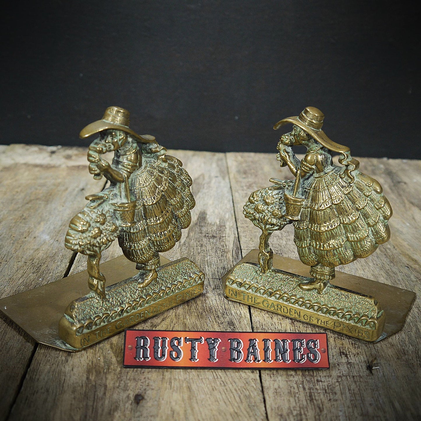 Solid Brass Crinoline Lady Bookends, In the Garden of Pixies