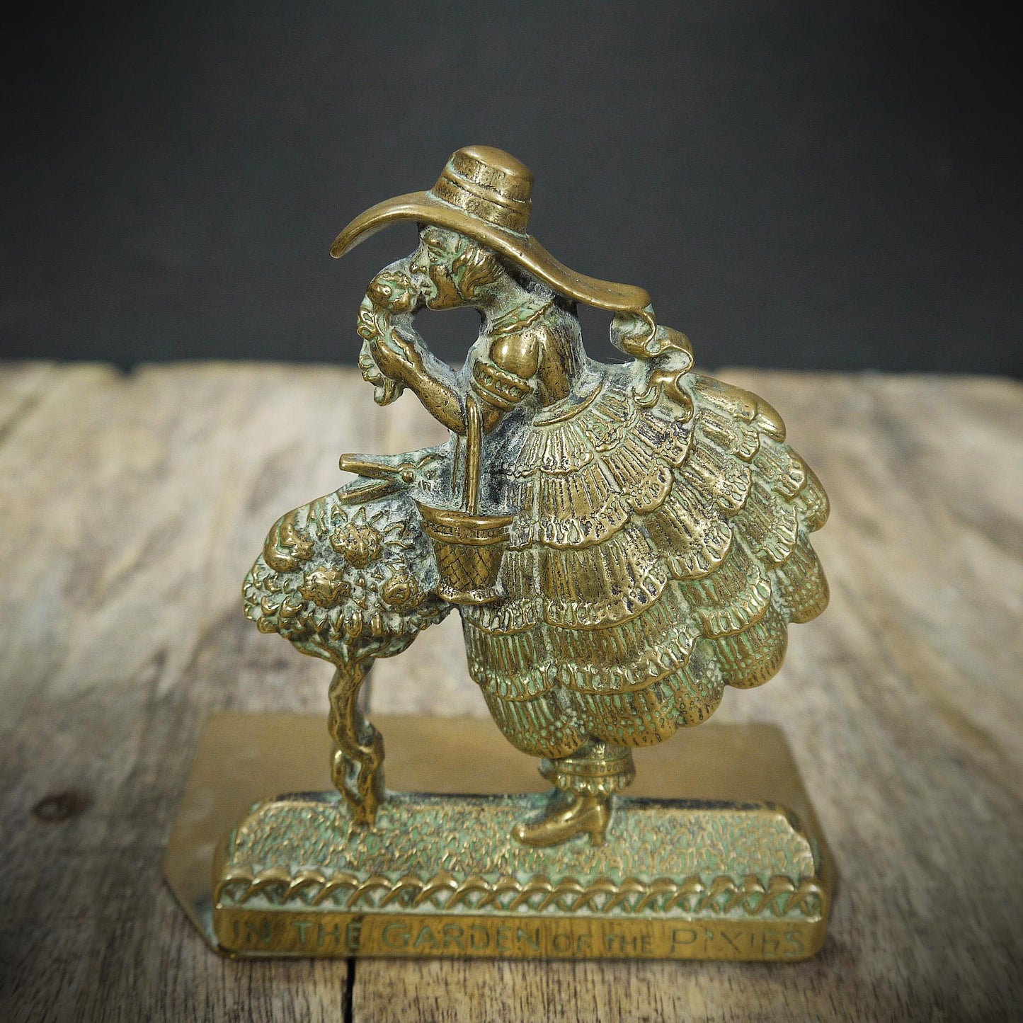 Solid Brass Crinoline Lady Bookends, In the Garden of Pixies
