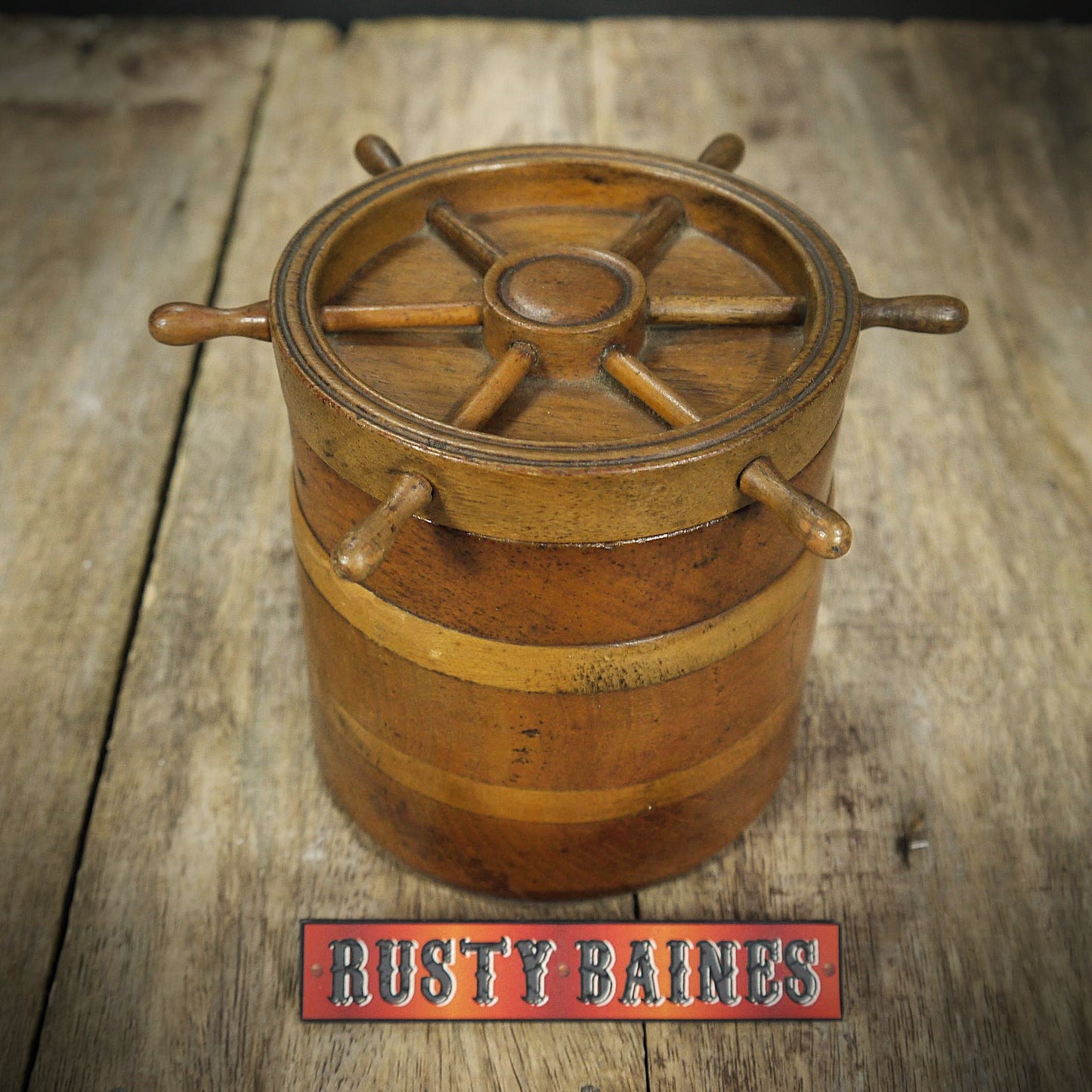 Victorian Ship's Wheel Wooden/Treen Storage Jar, Maritime Interest
