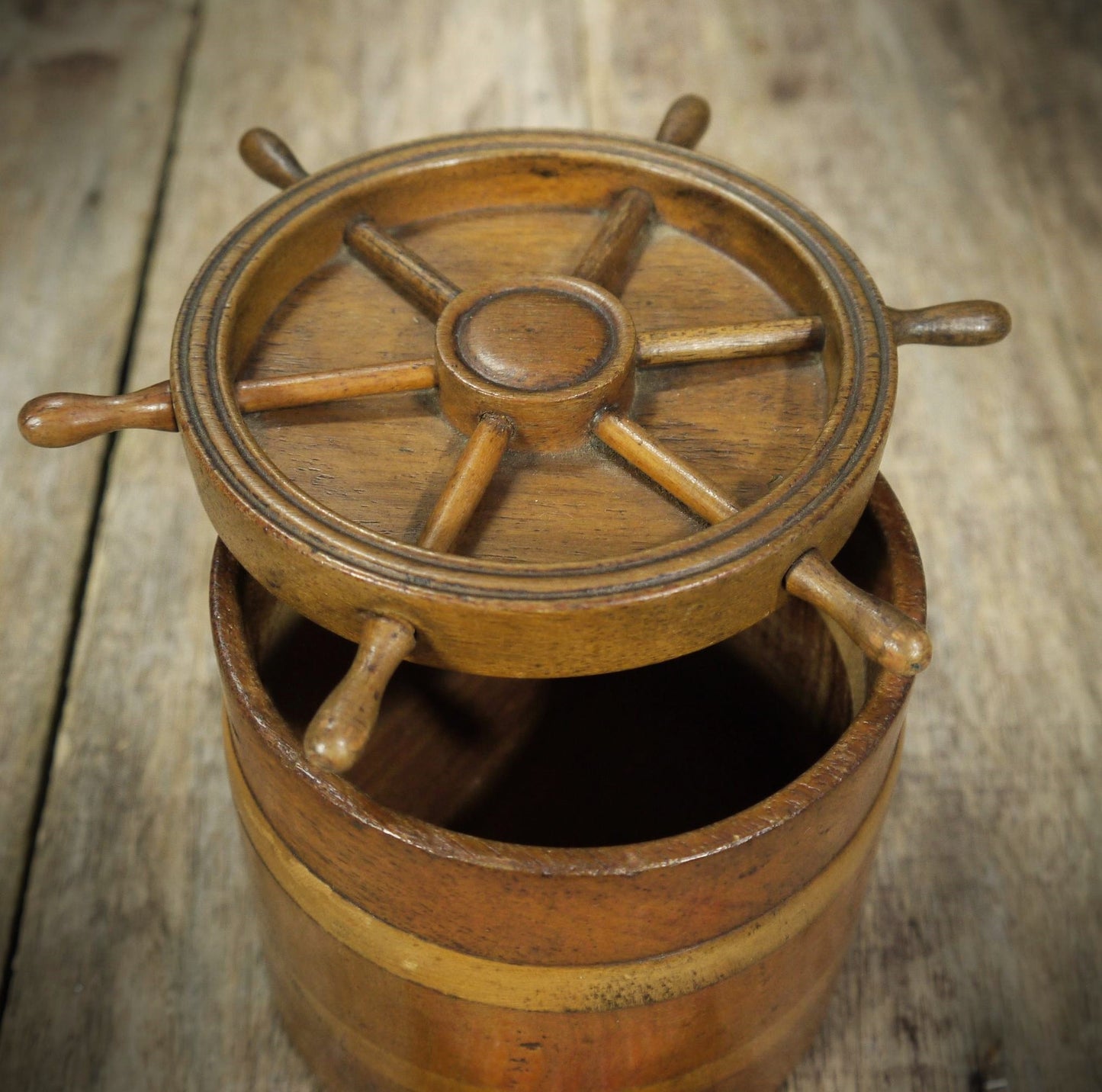 Victorian Ship's Wheel Wooden/Treen Storage Jar, Maritime Interest