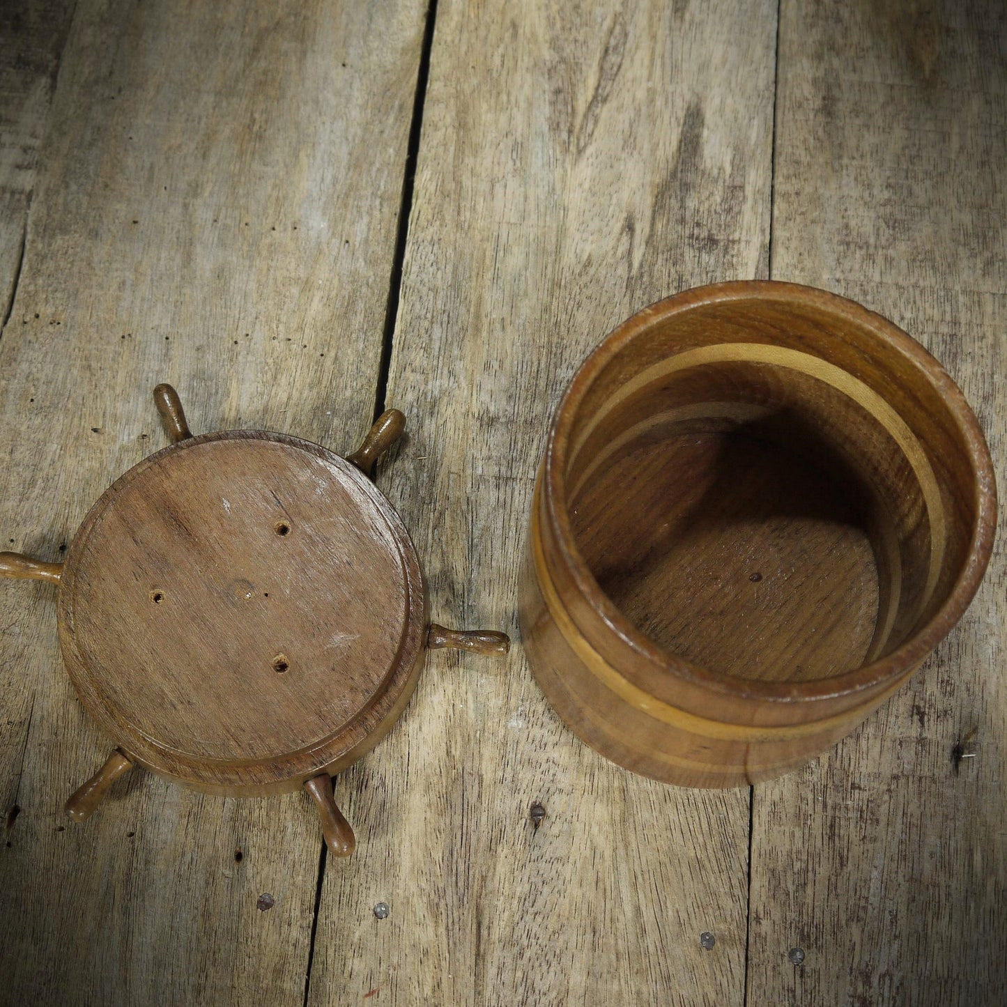 Victorian Ship's Wheel Wooden/Treen Storage Jar, Maritime Interest