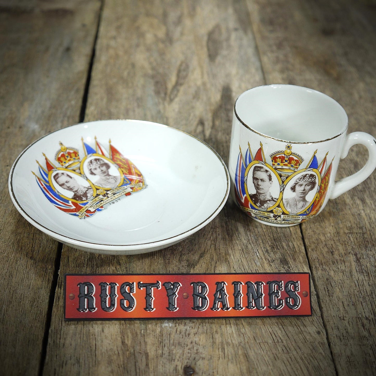 Vintage Souvenir Coffee Cup & Saucer, King George VI Coronation 1937