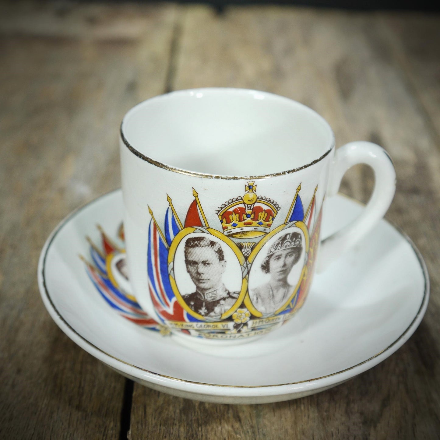 Vintage Souvenir Coffee Cup & Saucer, King George VI Coronation 1937