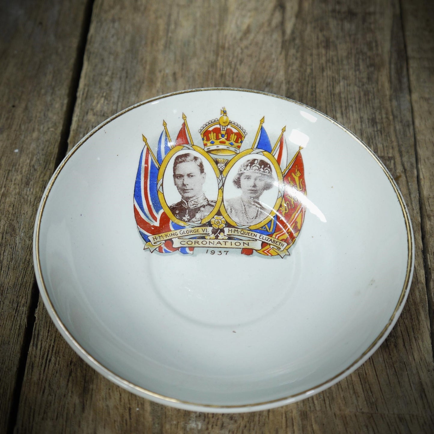 Vintage Souvenir Coffee Cup & Saucer, King George VI Coronation 1937