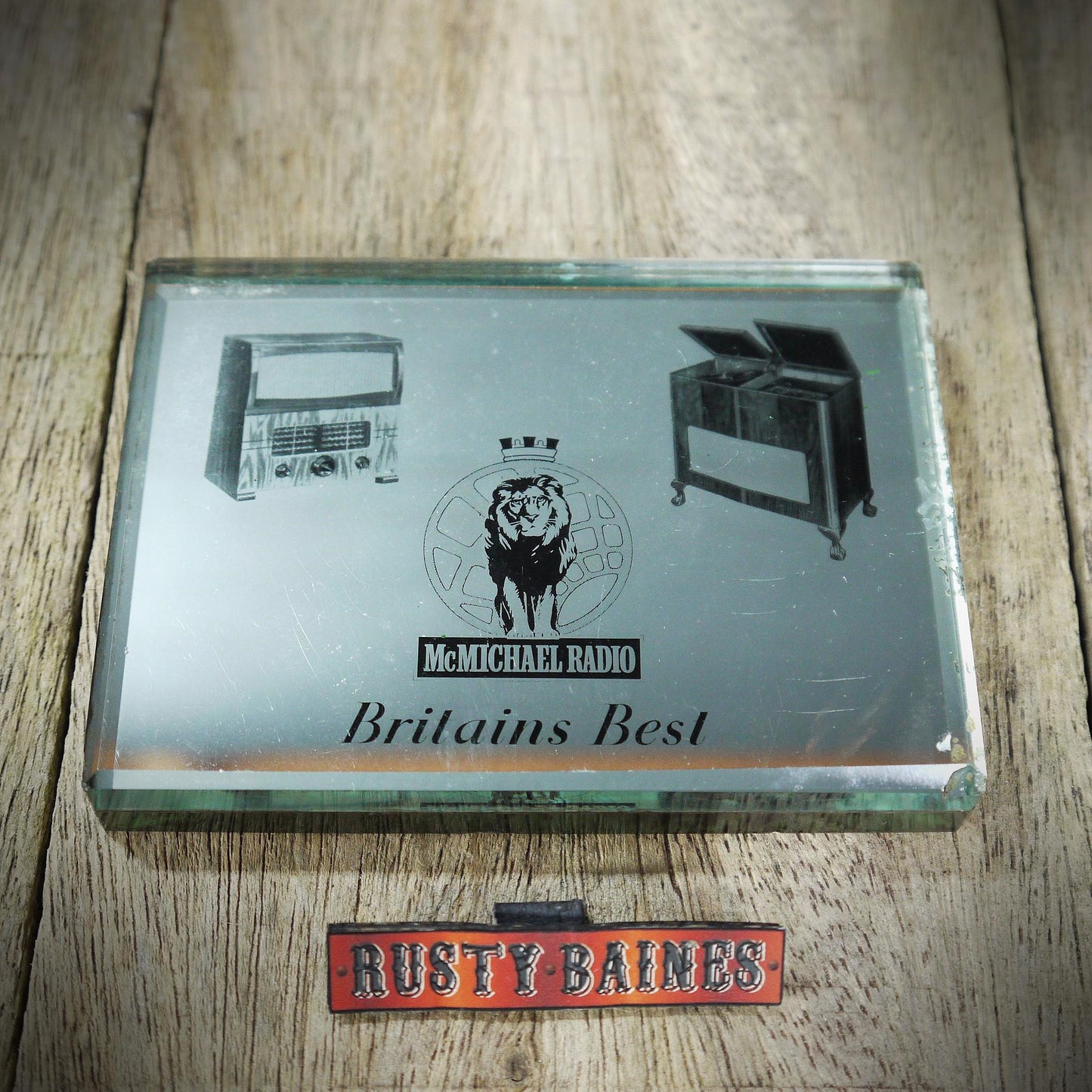 Vintage Glass Advertising Paperweight, McMichael Valve Radio