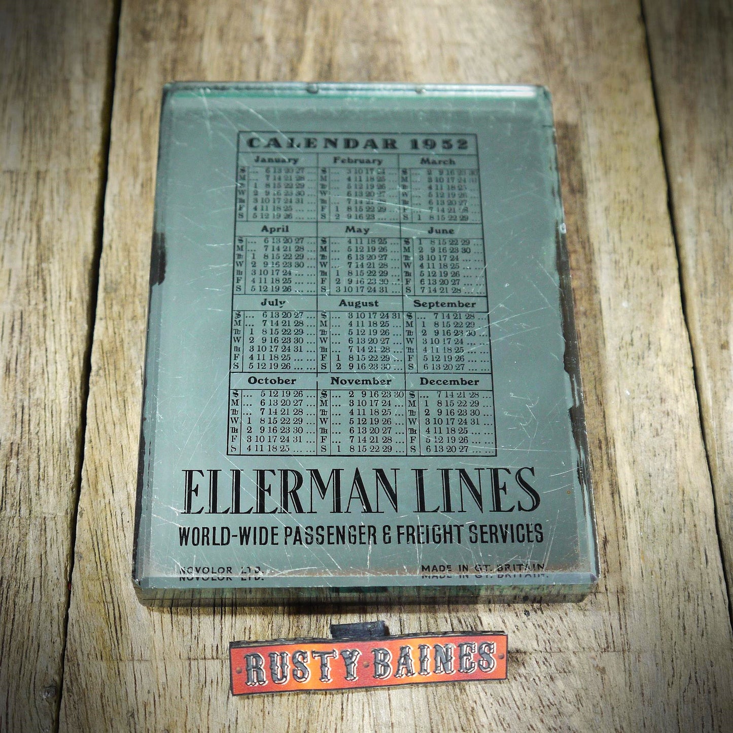 Vintage Glass Advertising Paperweight Calendar for Ellerman Lines Shipping