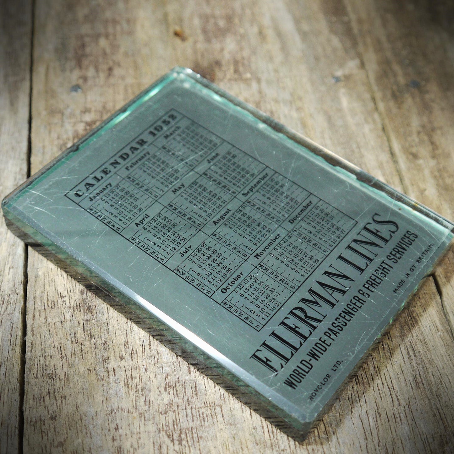 Vintage Glass Advertising Paperweight Calendar for Ellerman Lines Shipping