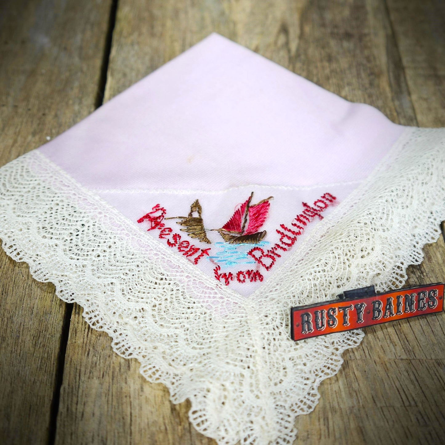 Vintage Embroidered Souvenir Handkerchief/Doily, Bridlington