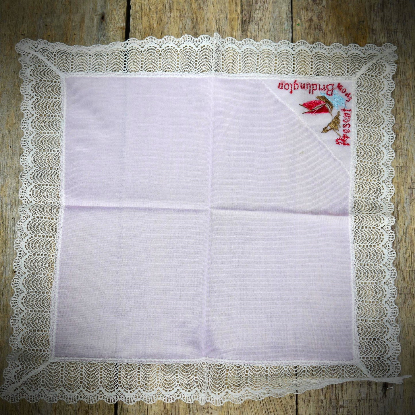 Vintage Embroidered Souvenir Handkerchief/Doily, Bridlington