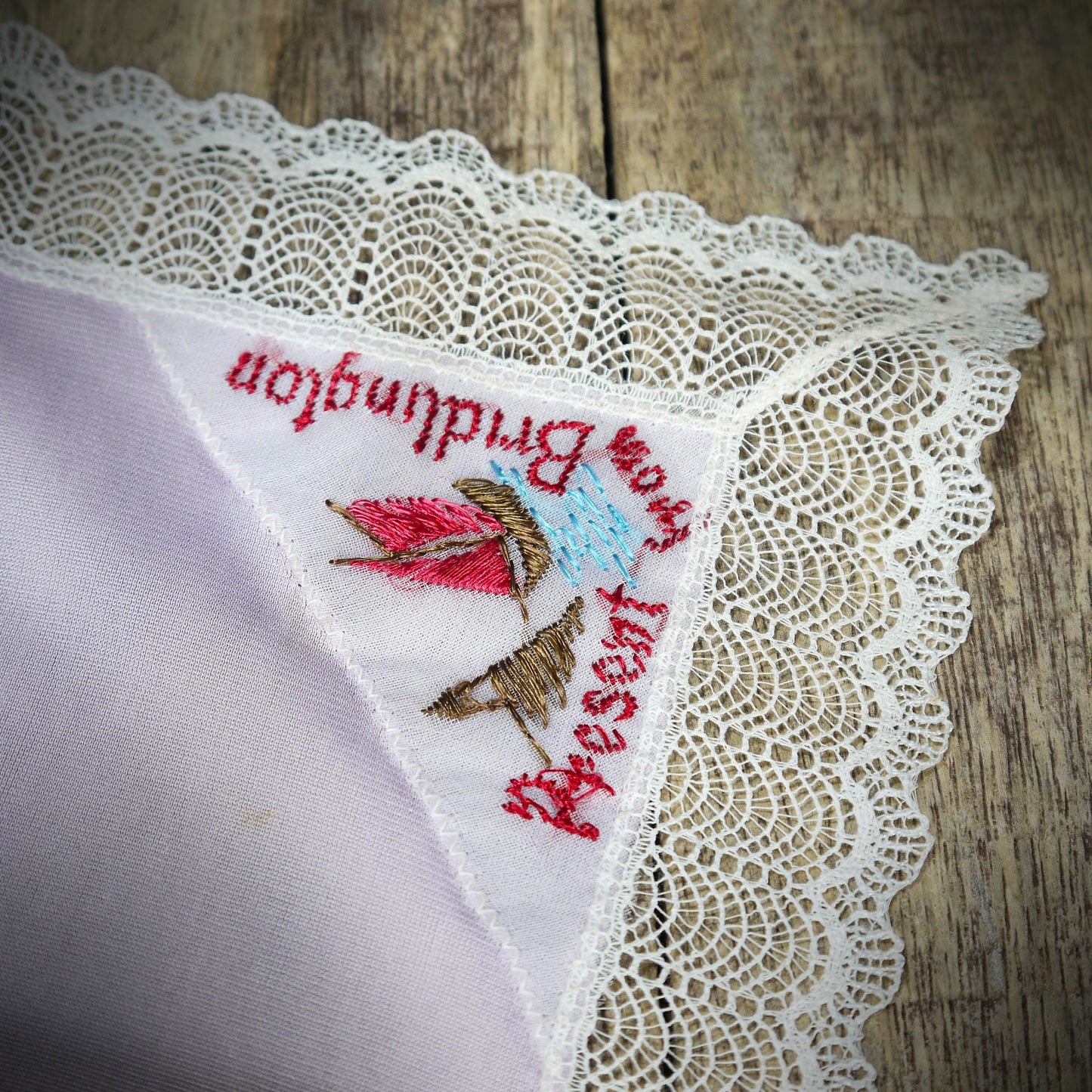 Vintage Embroidered Souvenir Handkerchief/Doily, Bridlington