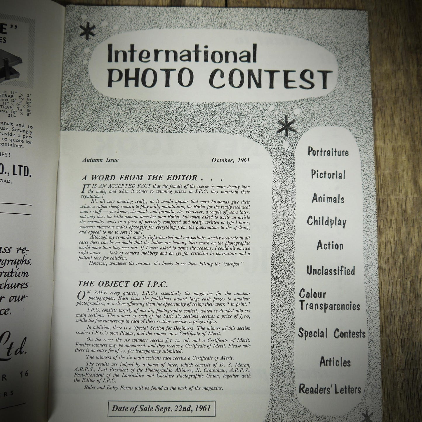 Vintage Magazine, Photo Contest Autumn 1961, Portraits, Wildlife, Travel, Glamour, Children Etc.