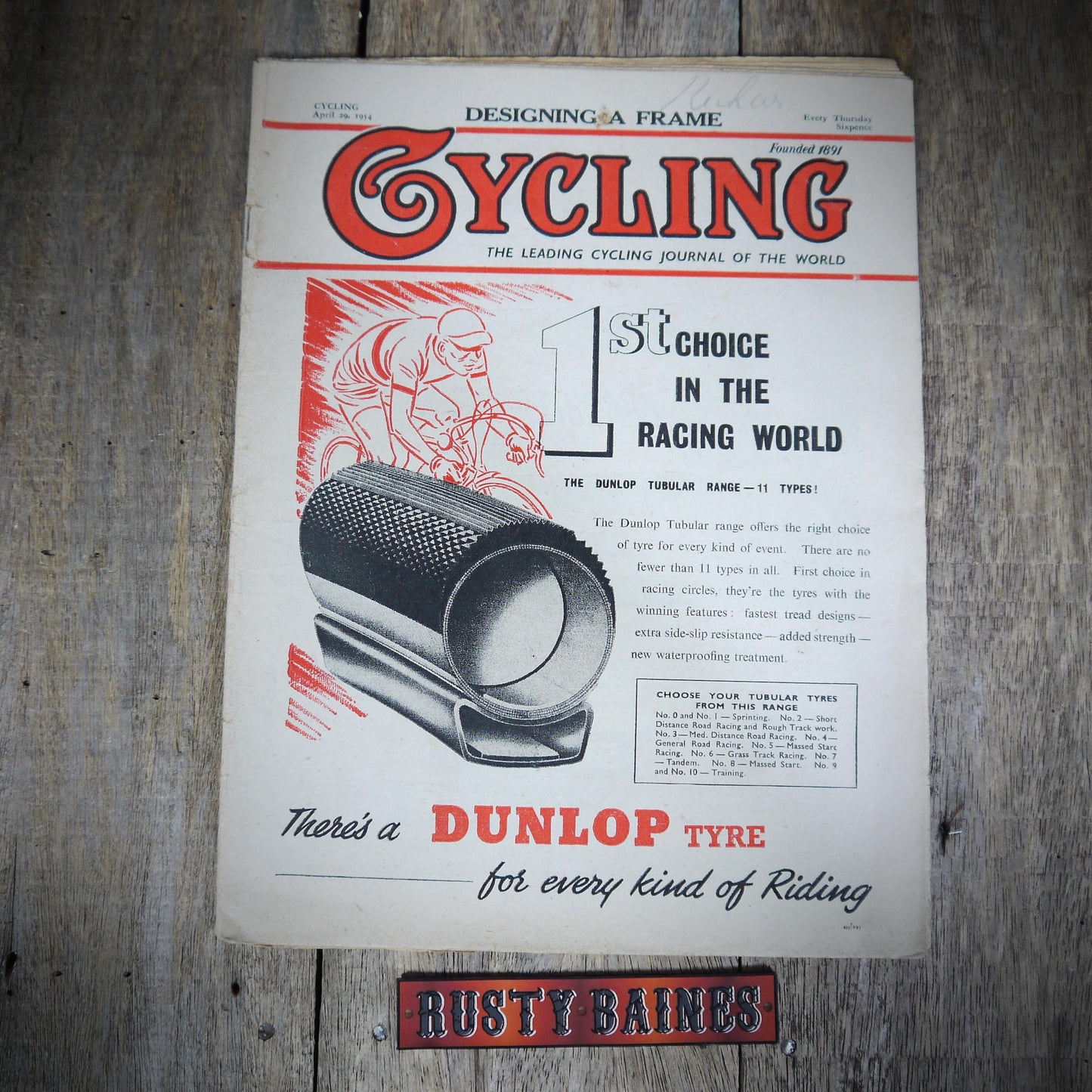 Cycling, Vintage Magazine April 29th 1954, Dunlop Tyres Cover