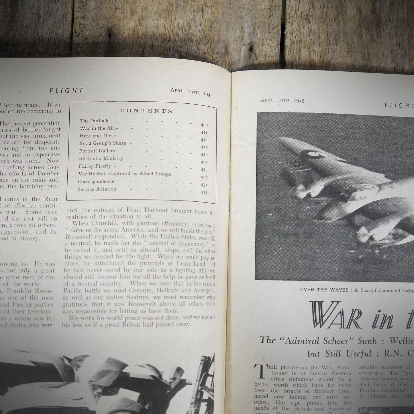 Flight and Aircraft Engineer Magazine April 19th 1945, V2 Rocket Captured, Fairey Firefly, RAF No.2 Group