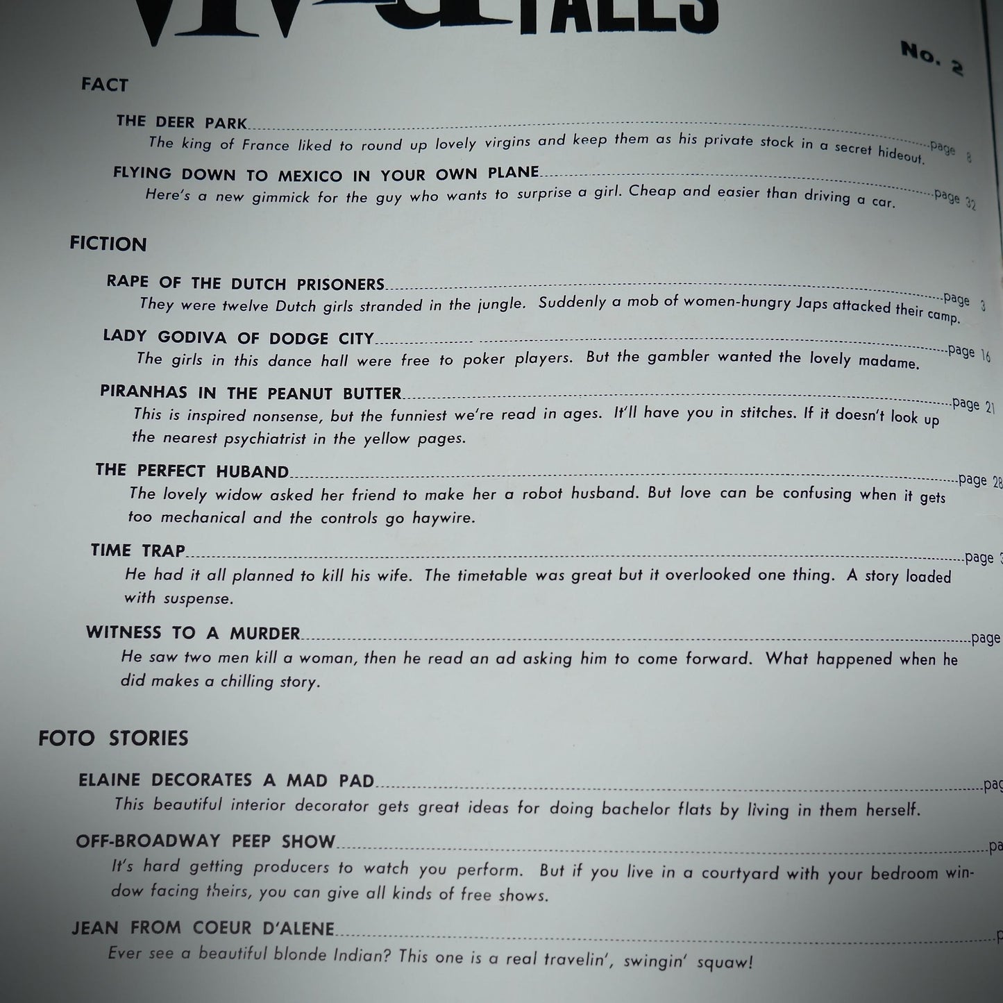 Back Issue Magazine, Vivid Tales, Men's, U.S. Vintage Glamour/Pin-Up/Stories, #2 1960