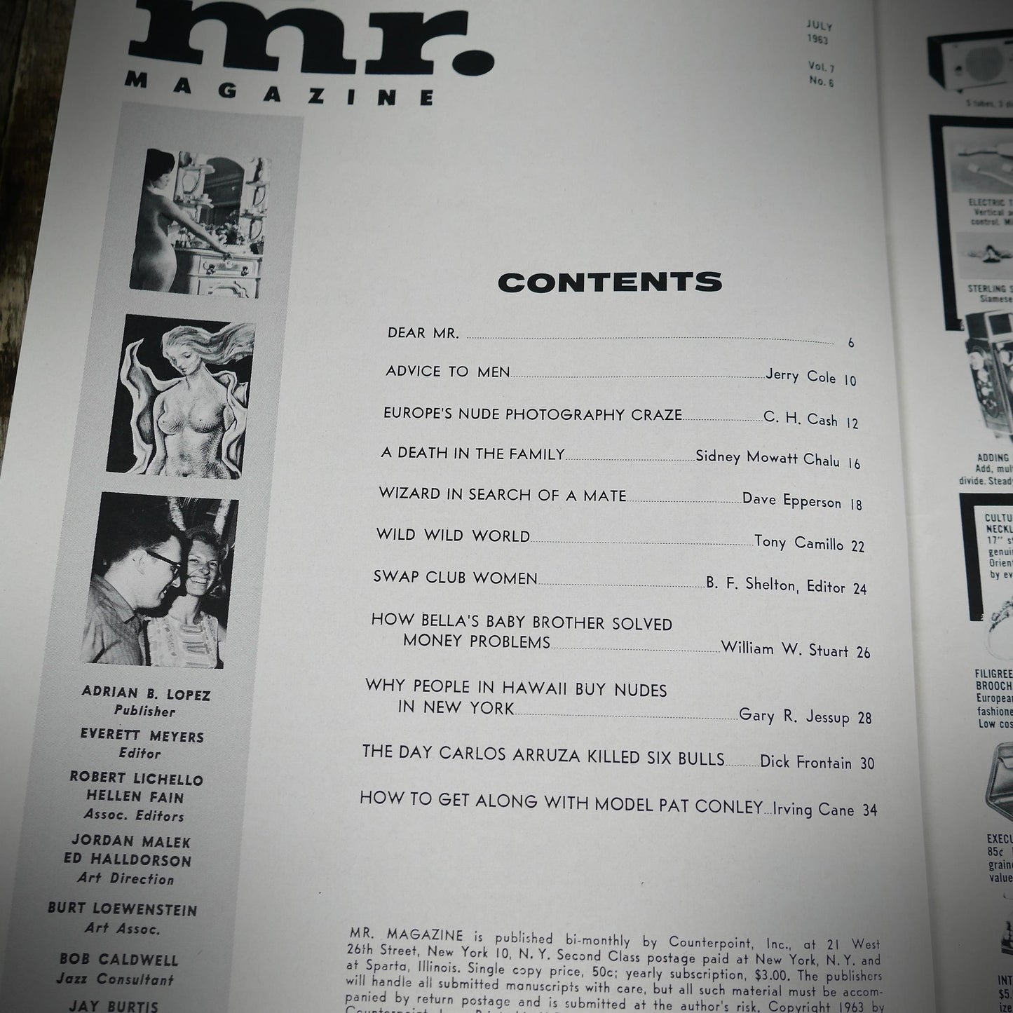 Back Issue Magazine, Mr, U.S. Men's Vintage Glamour/Pin-Up/Lifestyle, July 1963