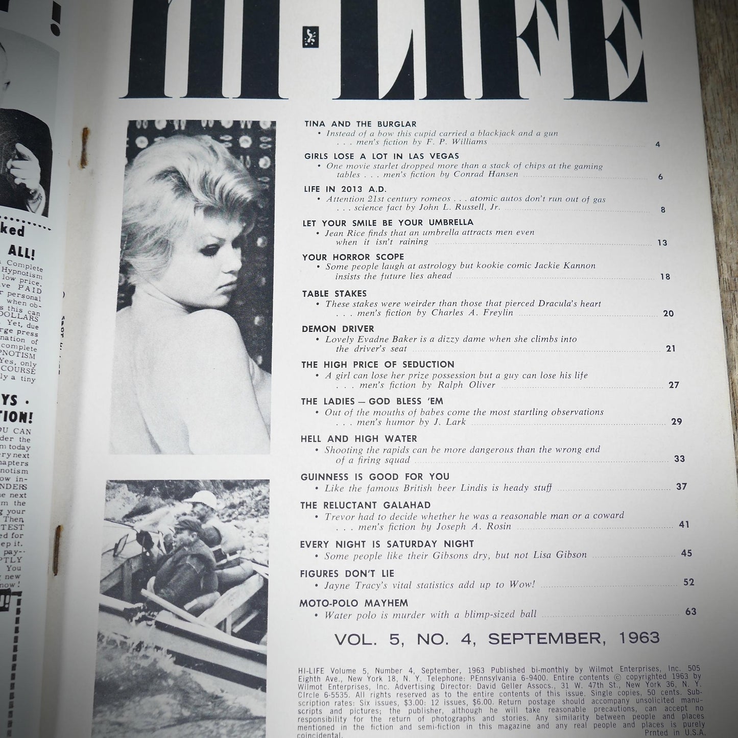 Back Issue Magazine, Hi-Life, U.S. Men's Vintage Glamour/Pin-Up, September 1963