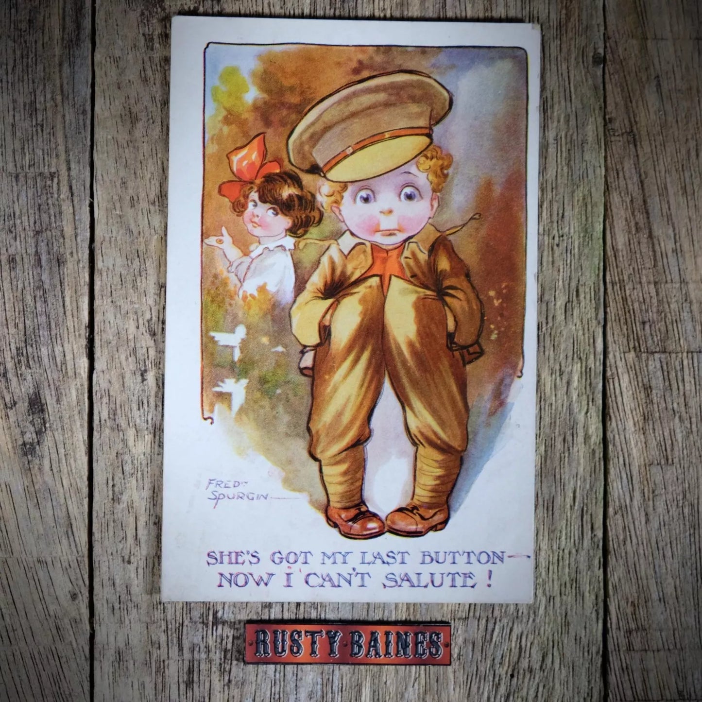 Postcard, Comic, Fred Spurgin, WW1 Soldier, Cannot Salute, Courting