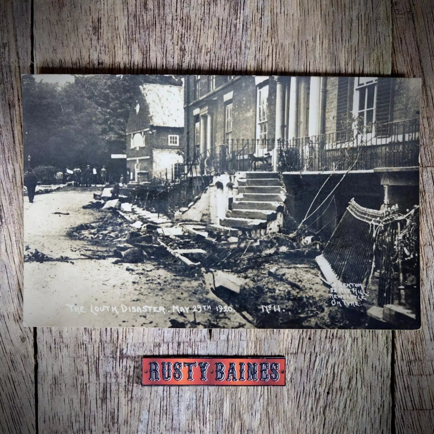 Postcard, Real Photo, Louth Flood Disaster 1920, Street Damage no.11