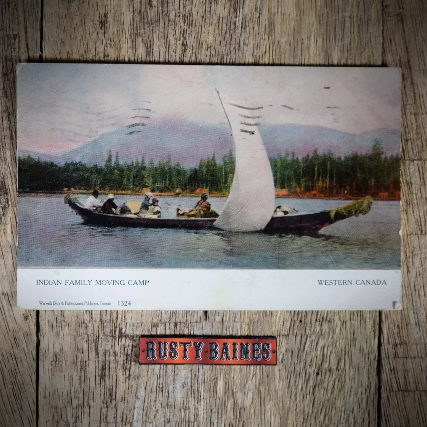 Postcard, Western Canada, Indian Family Moving Camp, Boat (postal mark)
