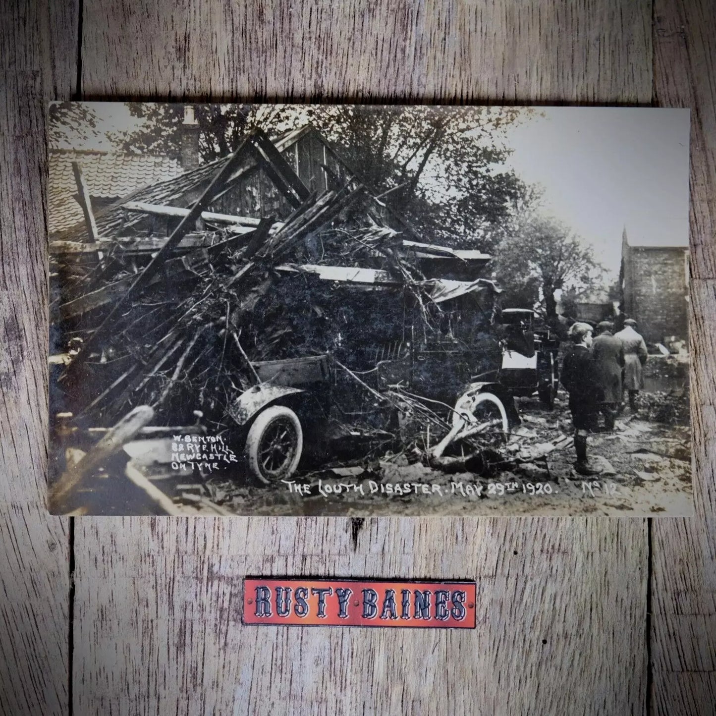 Postcard, Rotophoto Real Photo, Louth Flood Disaster 1920 #12 Car