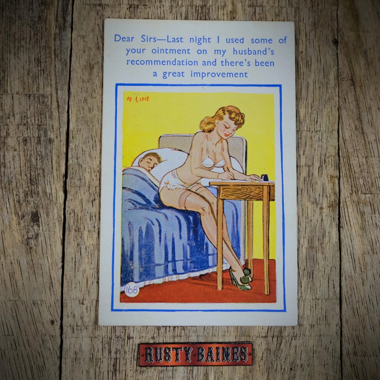 Postcard, Coastal Comic, Letter Writing Lady, Stockings Lingerie