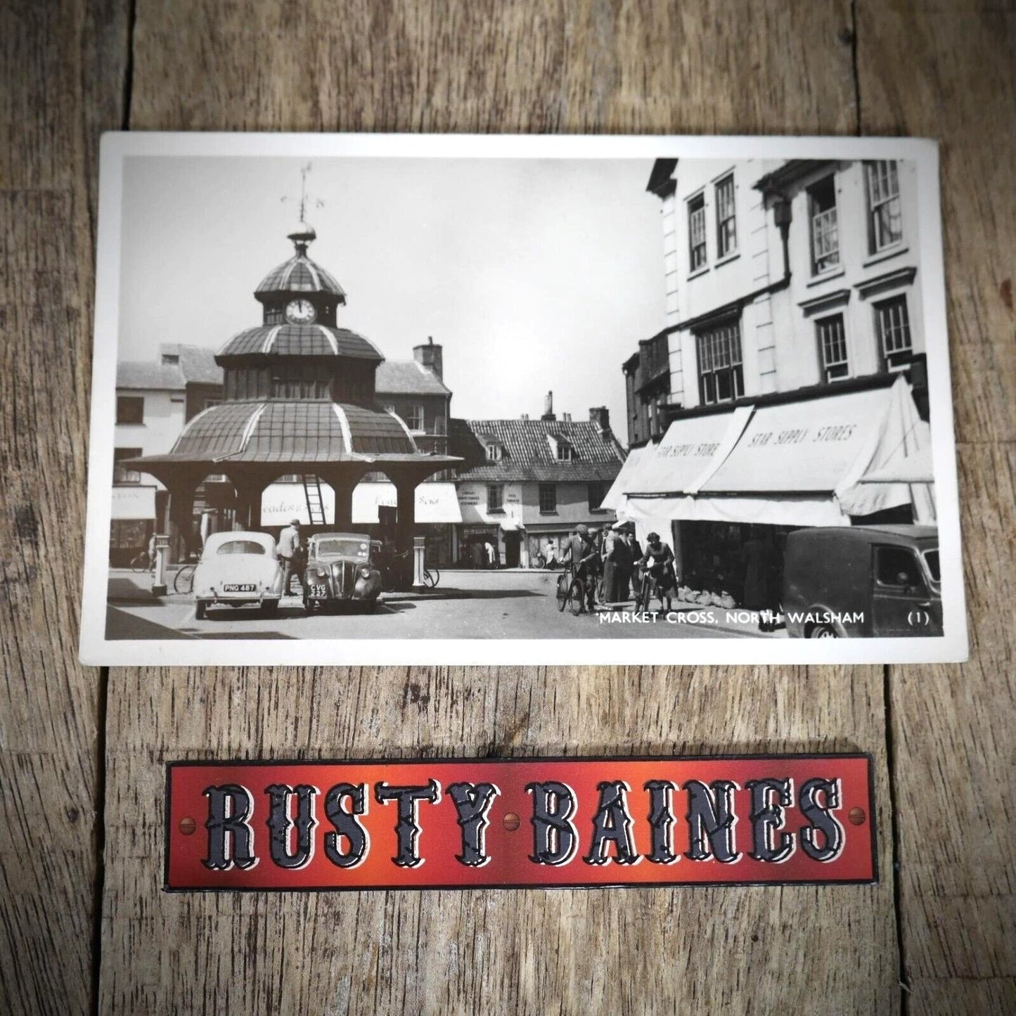 Postcard, North Walsham Market Cross, Shops/Classic Cars, Real Photo