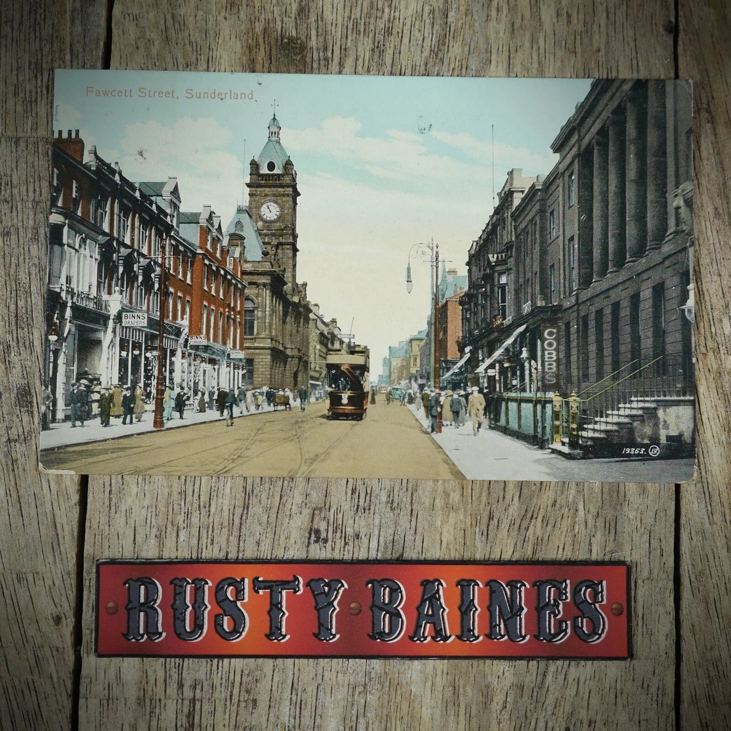 Postcard, Sunderland, Fawcett Street, Tram, Printed