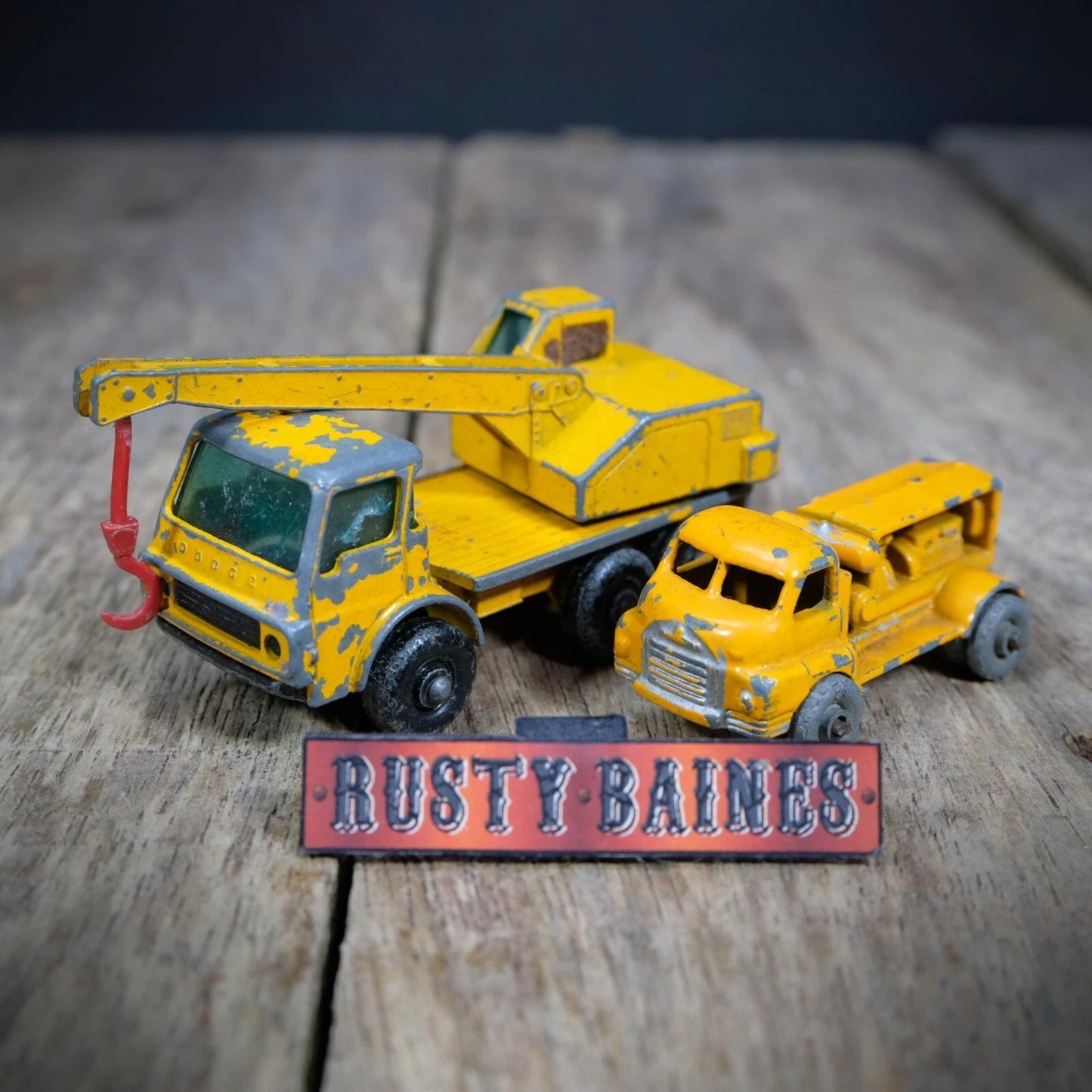 Pair of Vintage Matchbox Lesney Dodge Crane & Bedford Trucks, Playworn