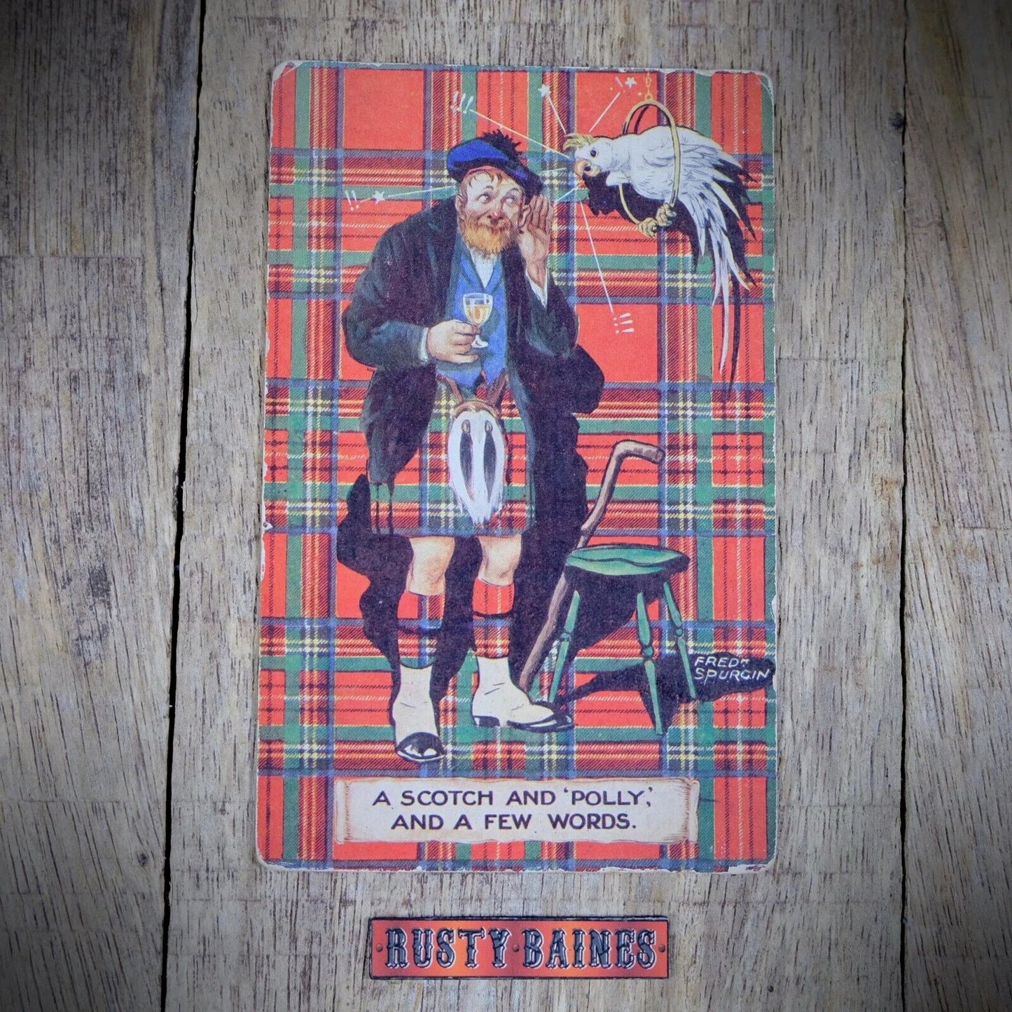 Postcard, Fred Spurgin Comic, Scottish, Scotch Whisky Parrot
