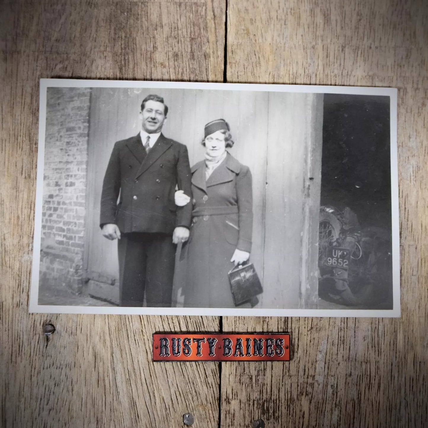 Postcard, Unidentified Husband & Wife Outside Garage, Real Photo