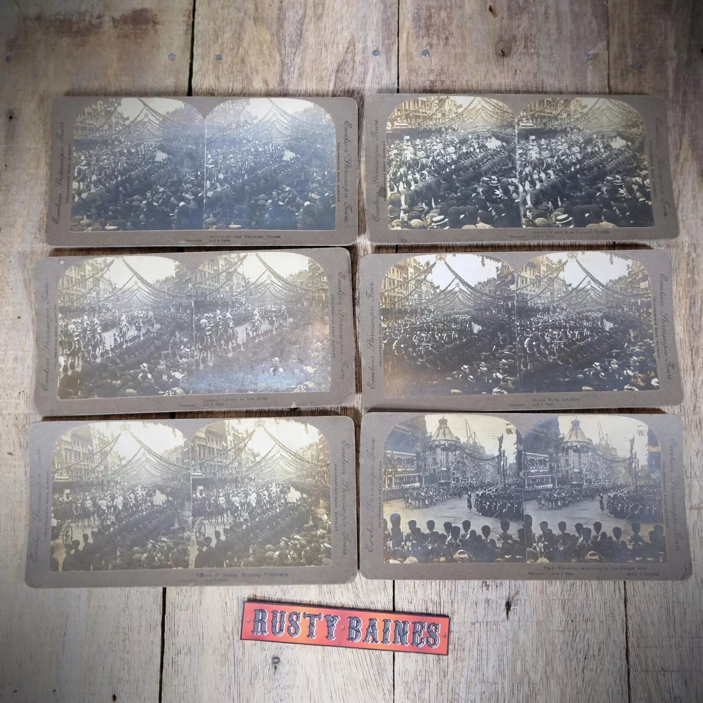 Stereoview Card London Royalty Field Artillery/Australian Troops/Indian Officers