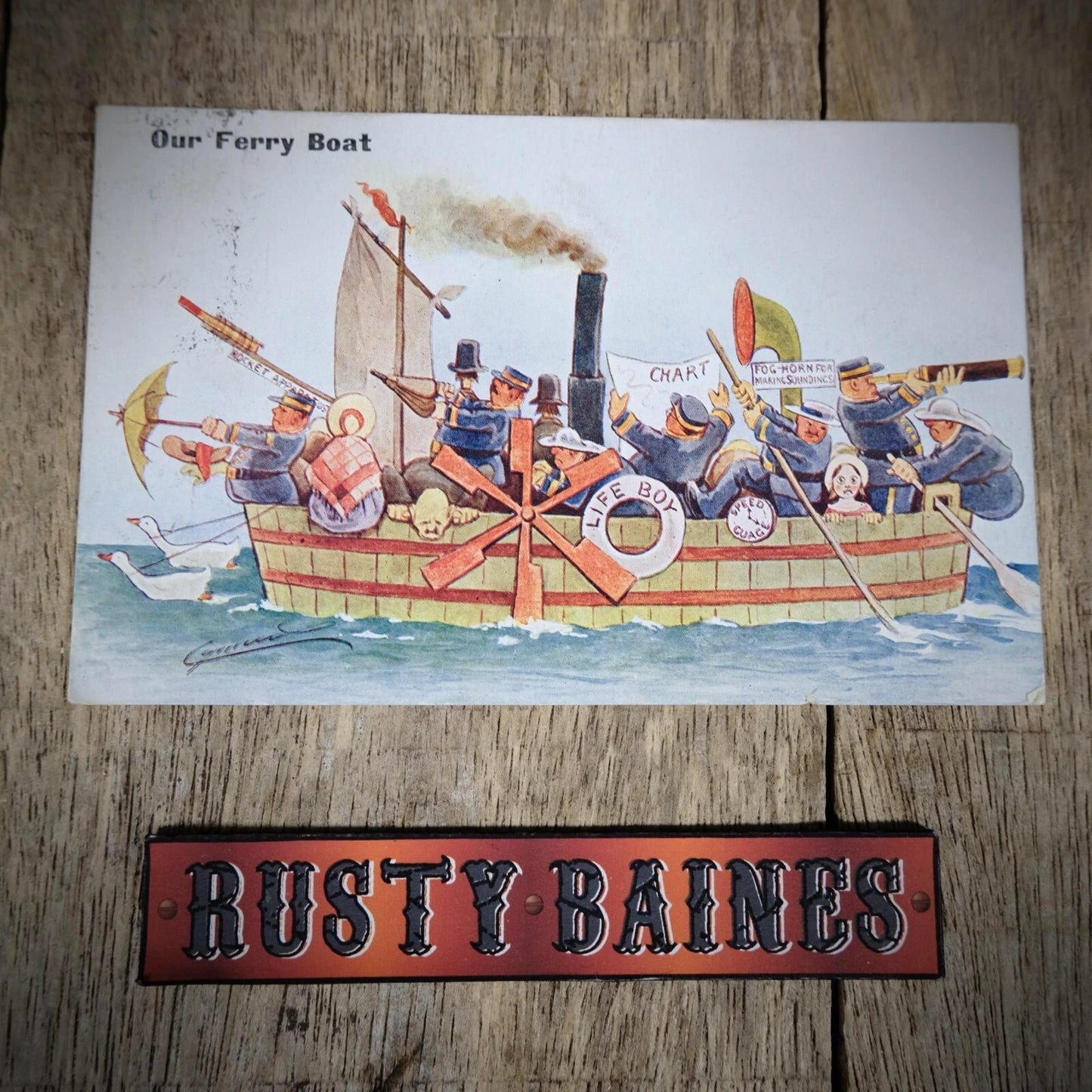 Postcard, Comic, Our Ferry Boat, Cynicus, Underpowered Steam Ship