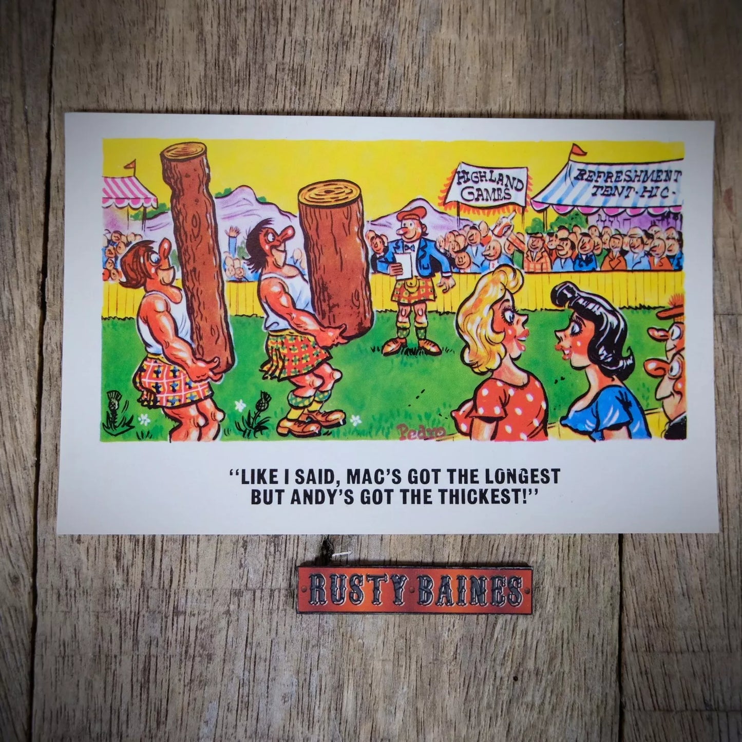 Vintage Postcard, Comic, Highland Games Strongmen, Log Carry