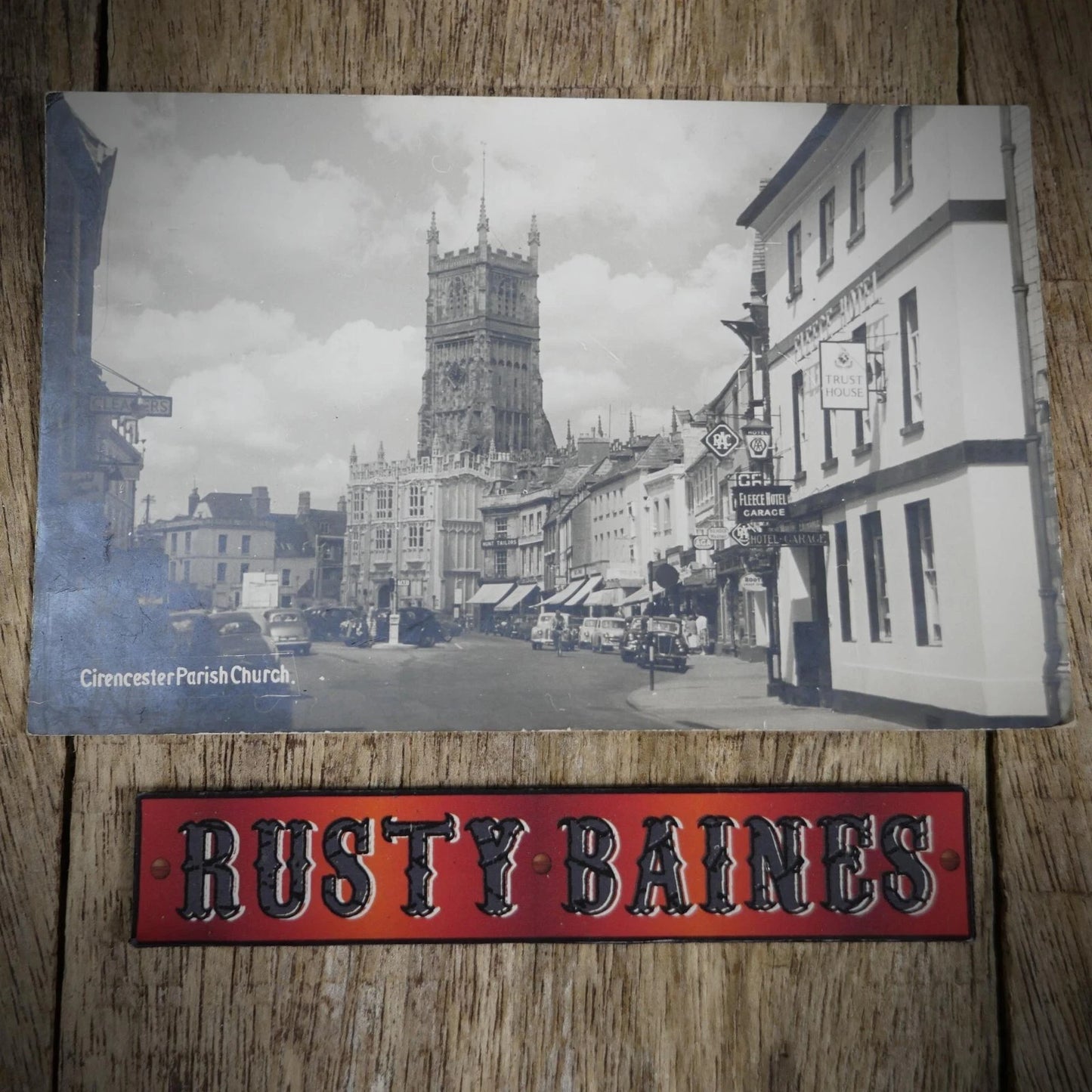 Postcard, Cirencester Church, Classic Cars, Pub, Signs, Real Photo