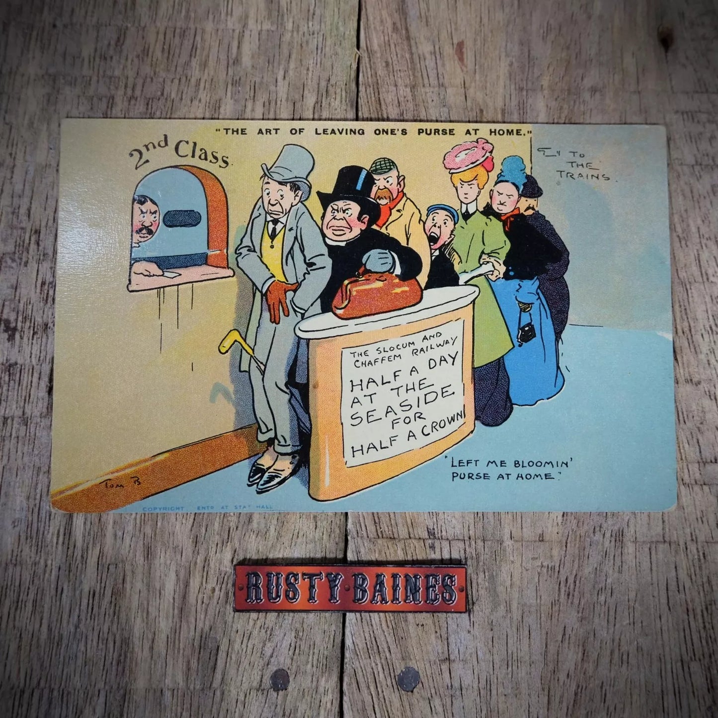 Postcard, Comic, Tom Browne, Railway Ticket Office, Angry Queue