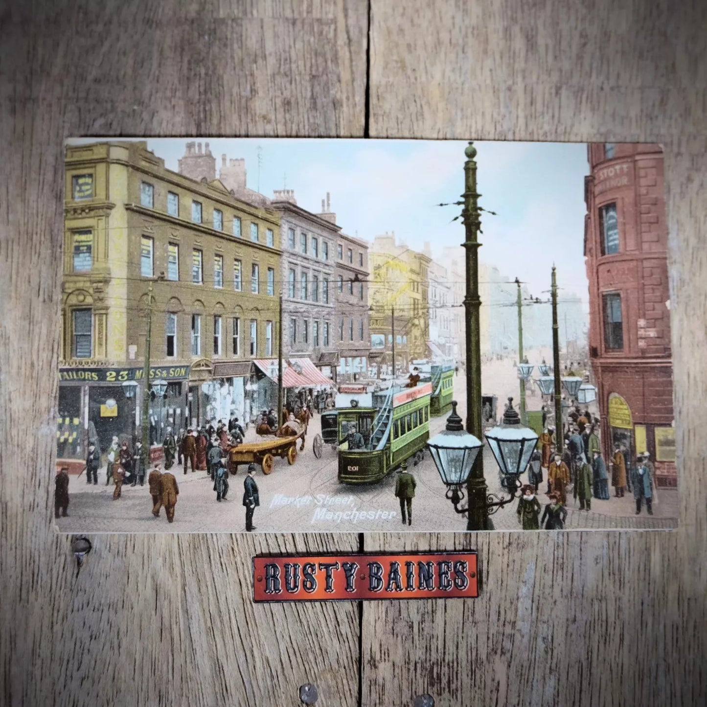 Postcard, Manchester Market Street, Busy Tram Scene 1905 printed