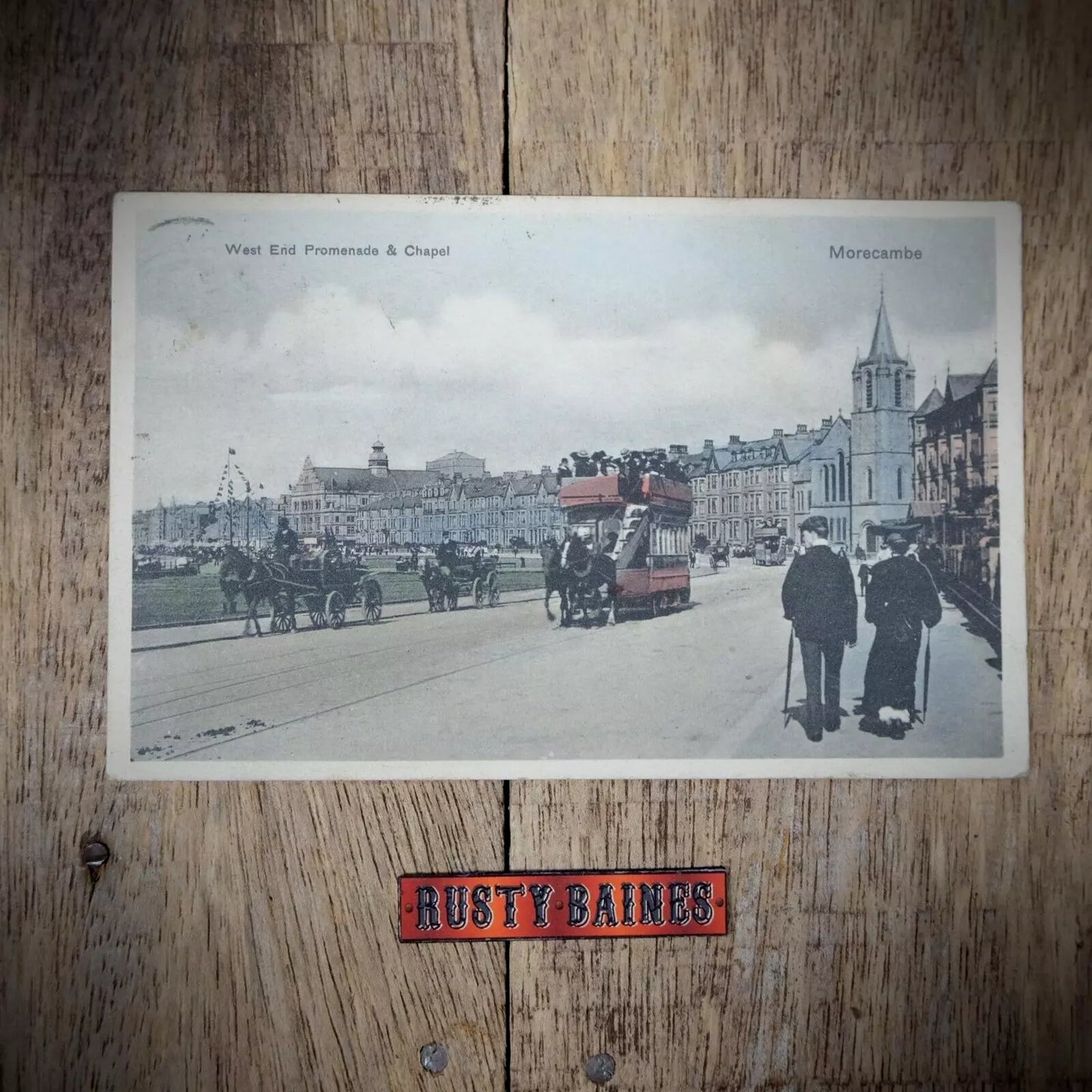 Antique Postcard, Morecambe West End Prom, Horse Drawn Tram, Printed