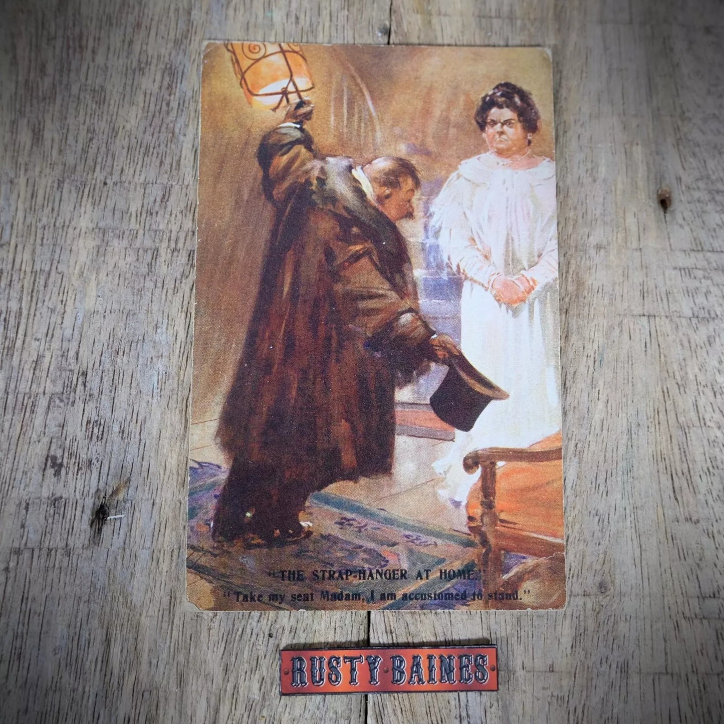 Postcard, Comic, Drunk Man Returning Home to Angry Wife