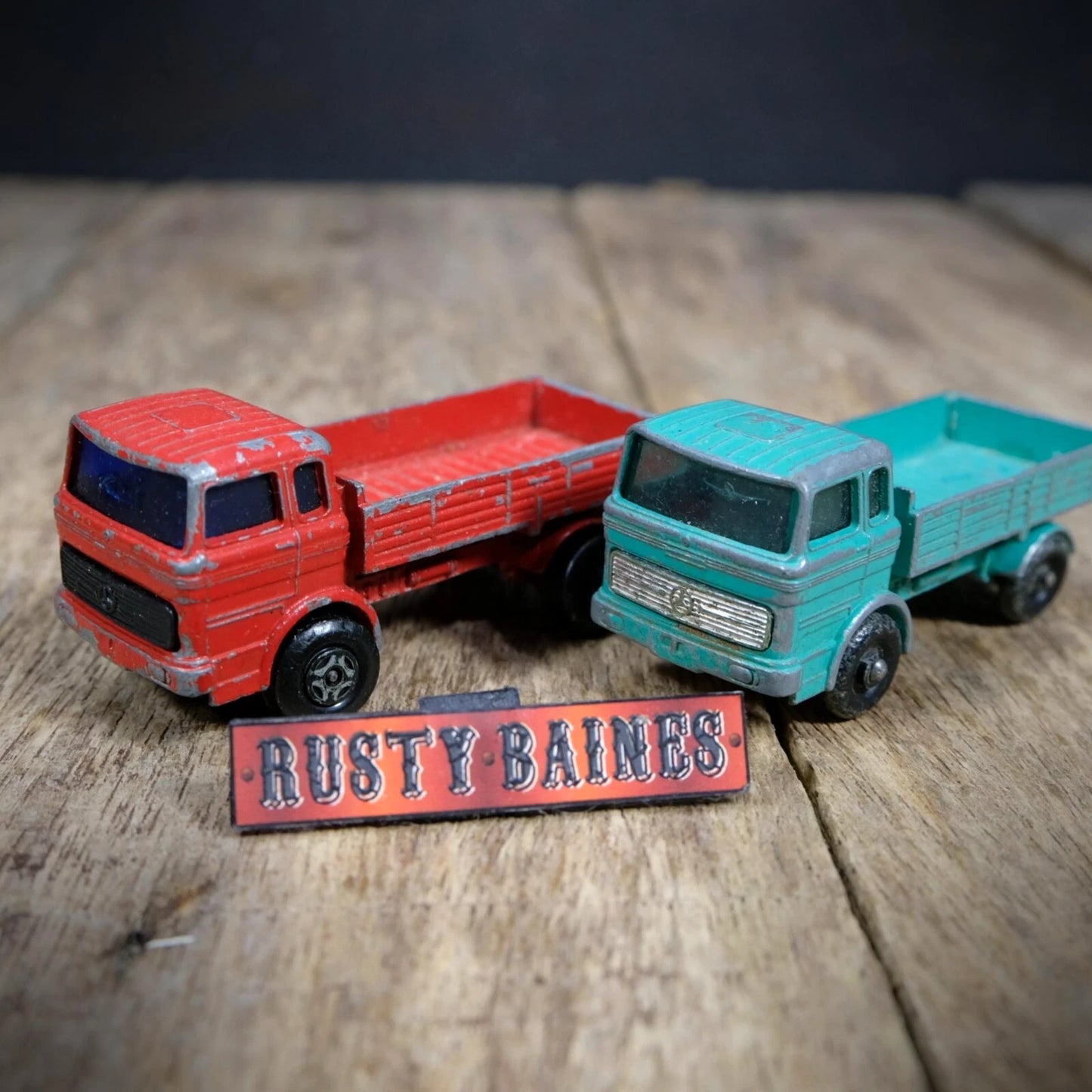Pair of Vintage Matchbox Mercedes Trucks Lorries, Playworn