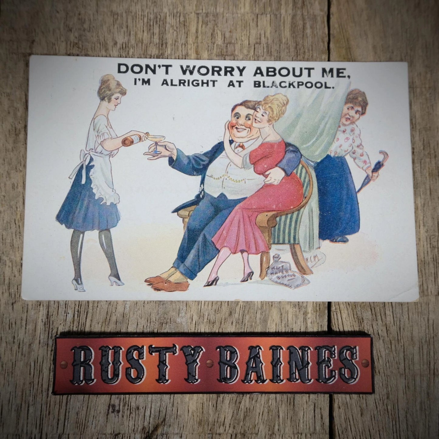 Postcard, Comic, Chubby Man Enjoying Drink & Women at Blackpool