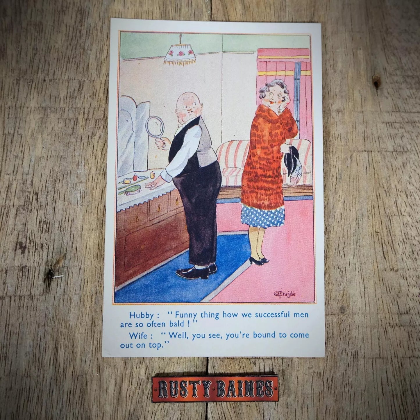 Postcard, Comic, Bald Businessman & Wife