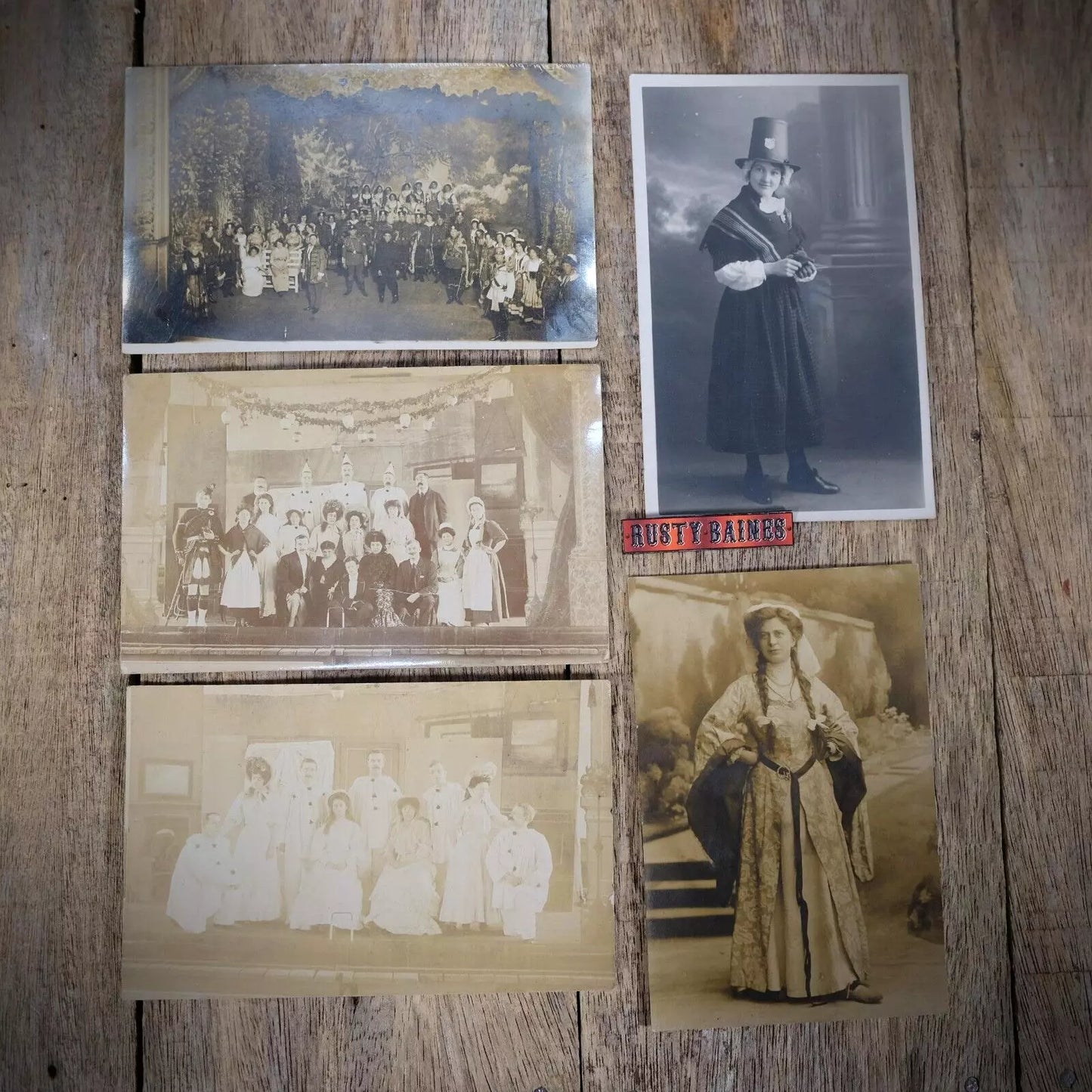 Postcards x5, Early 1900s Theatre, Actress, Pierrots, Real Photo